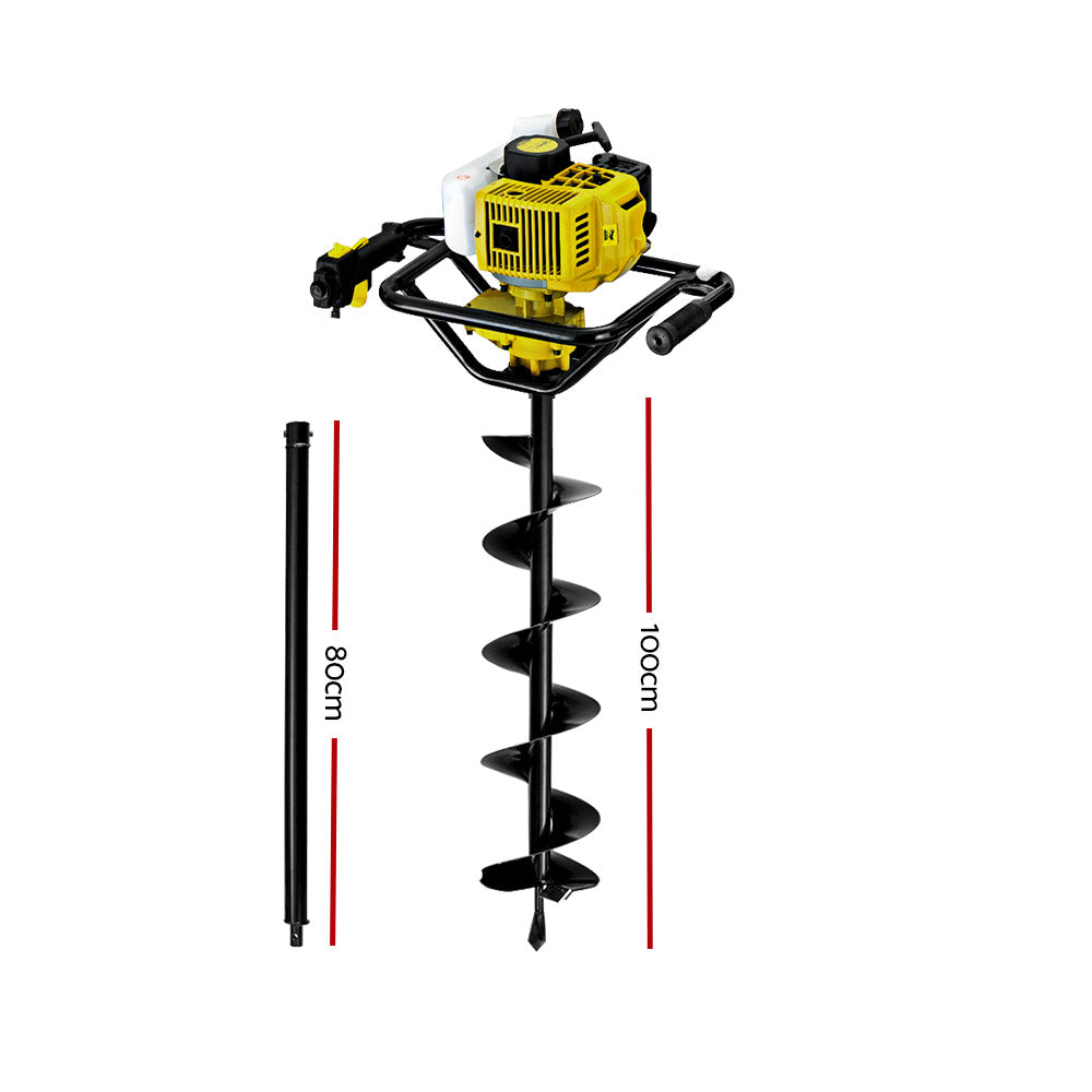 Outdoor Power Equipment: Giantz Post Hole Digger 200mm Petrol Drill Auger Extension Bits