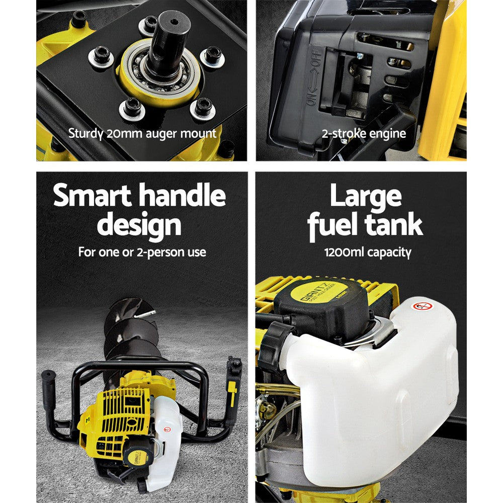 Outdoor Power Equipment: Giantz Post Hole Digger 200mm Petrol Drill Auger Extension Bits