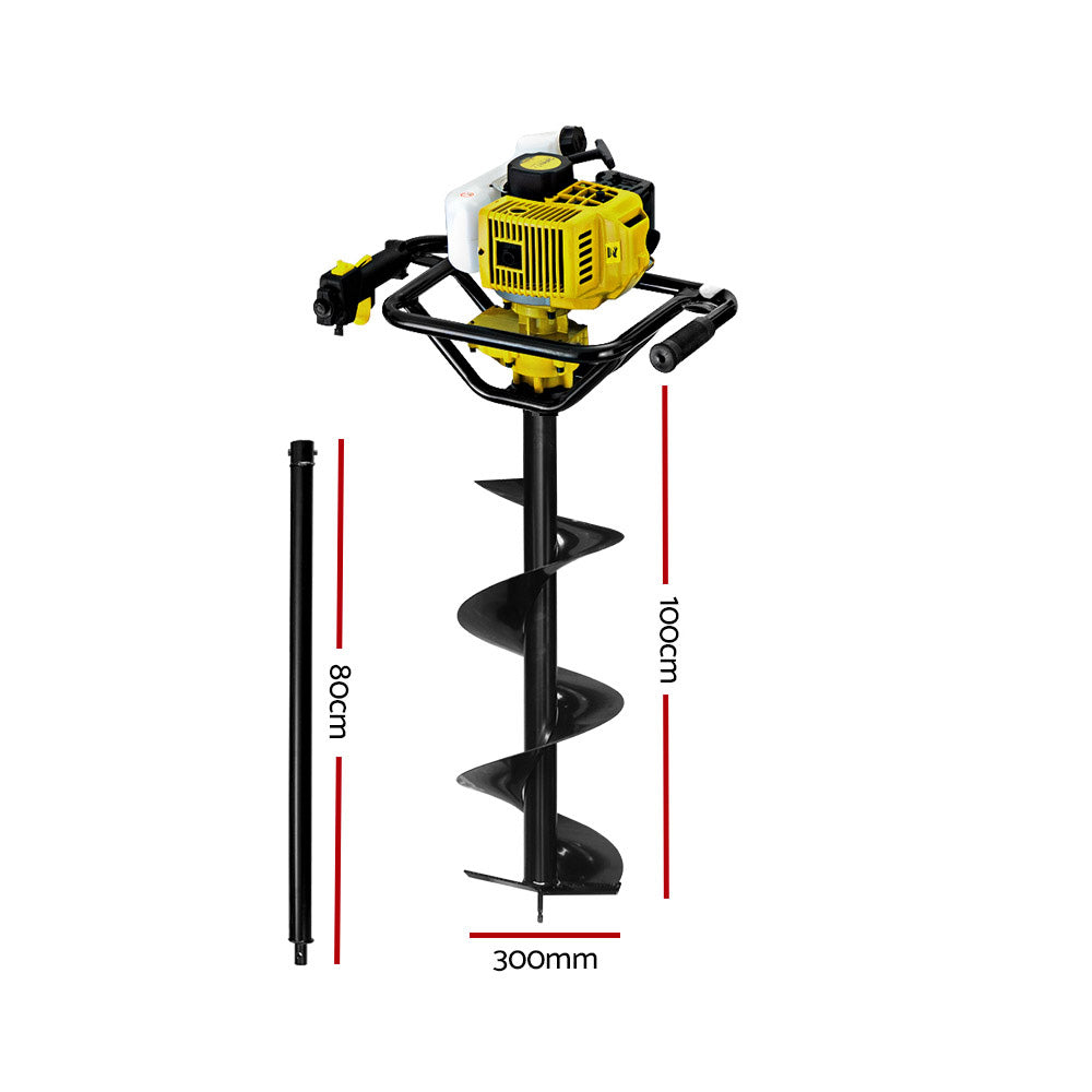 Outdoor Power Equipment: Giantz Post Hole Digger 300mm Petrol Drill Auger Extension Bits
