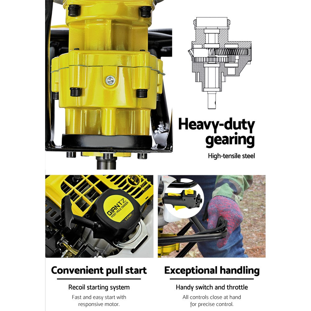 Outdoor Power Equipment: Giantz Post Hole Digger Petrol Drill Auger Extension Bits