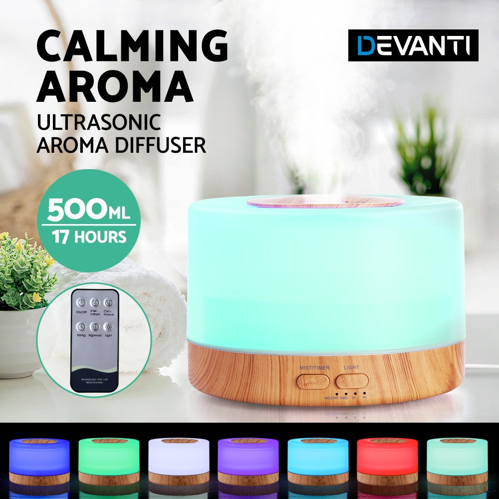 Aroma Diffusers: Devanti Aroma Diffuser Aromatherapy Light Wood 500ml