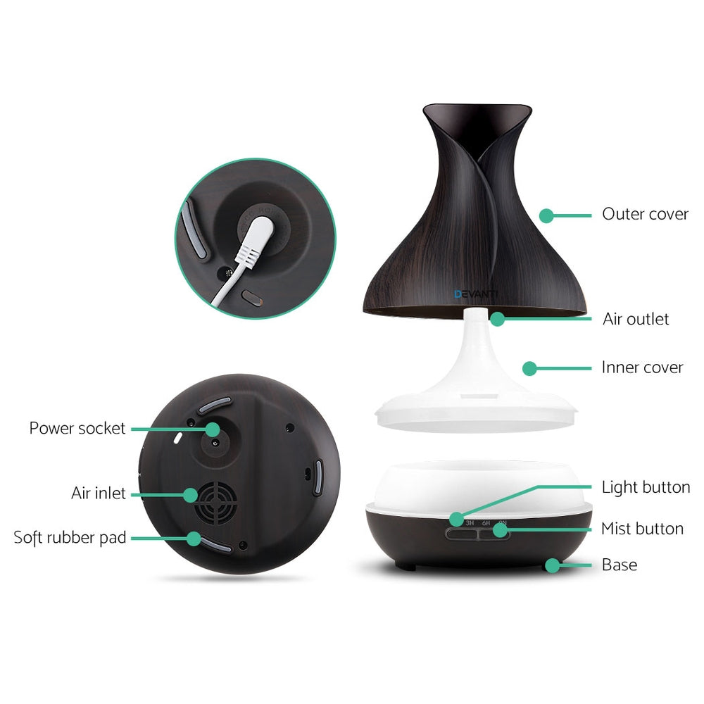 Aroma Diffusers: Devanti Aroma Diffuser Aromatherapy Dark Wood 400ml