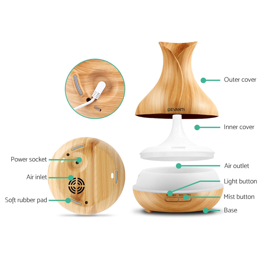 Aroma Diffusers: Devanti Aroma Diffuser Aromatherapy Light Wood 400ml