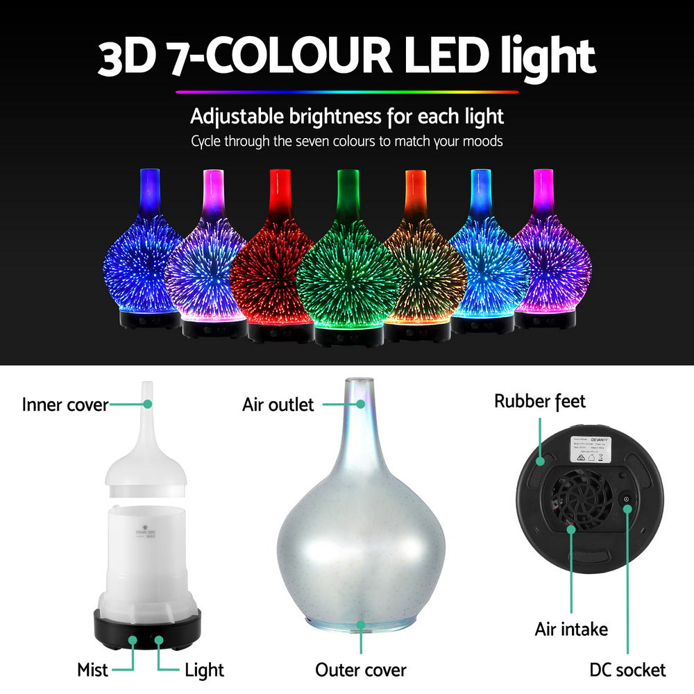 Aroma Diffusers: Devanti Ultrasonic Aroma Aromatherapy Diffuser 3D Light Oil Firework Humidifier