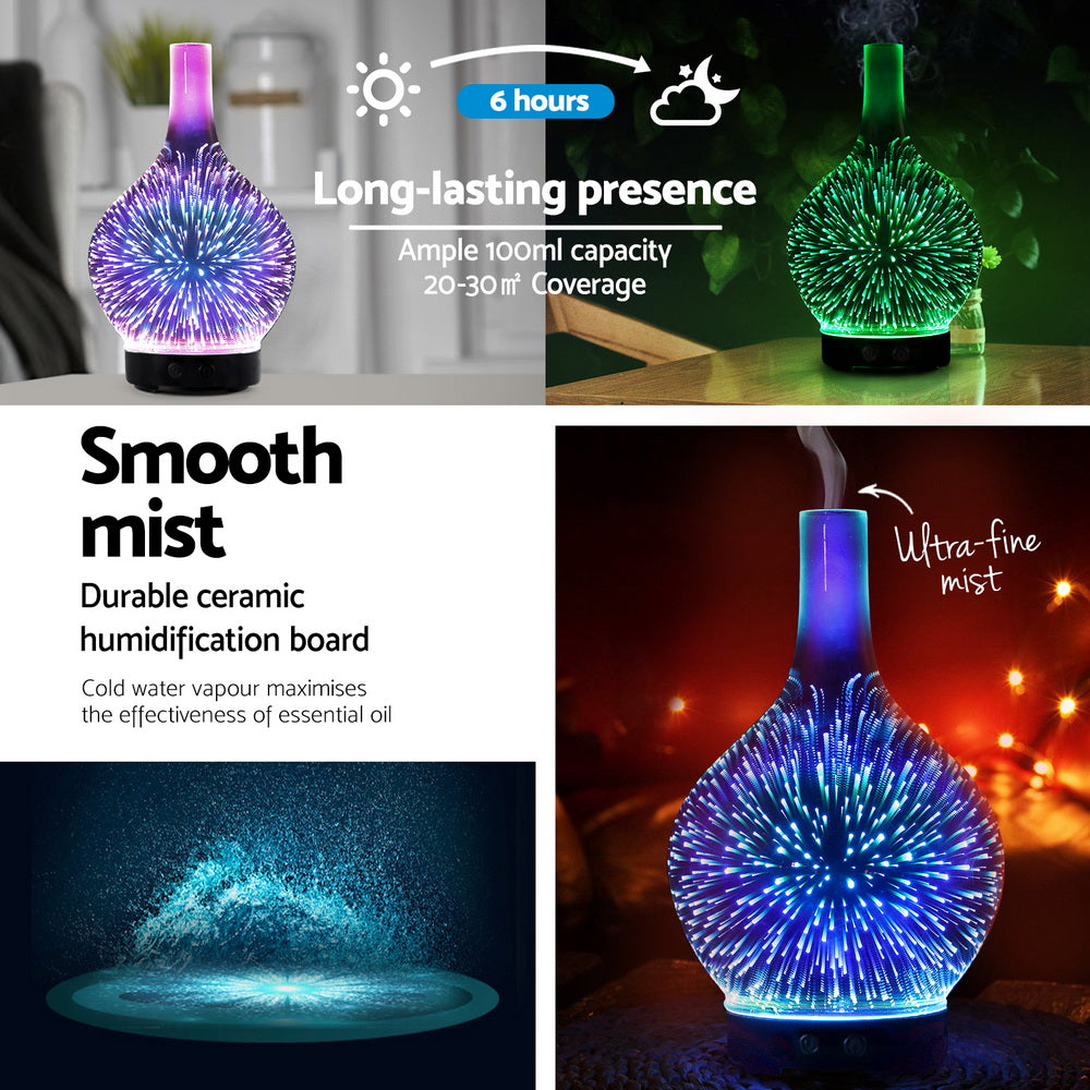 Aroma Diffusers: Devanti Ultrasonic Aroma Aromatherapy Diffuser 3D Light Oil Firework Humidifier