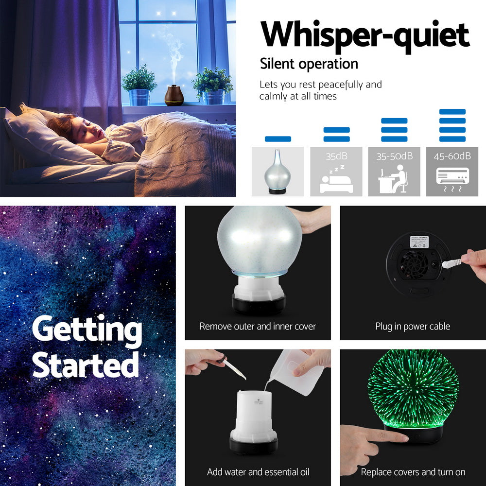 Aroma Diffusers: Devanti Ultrasonic Aroma Aromatherapy Diffuser 3D Light Oil Firework Humidifier