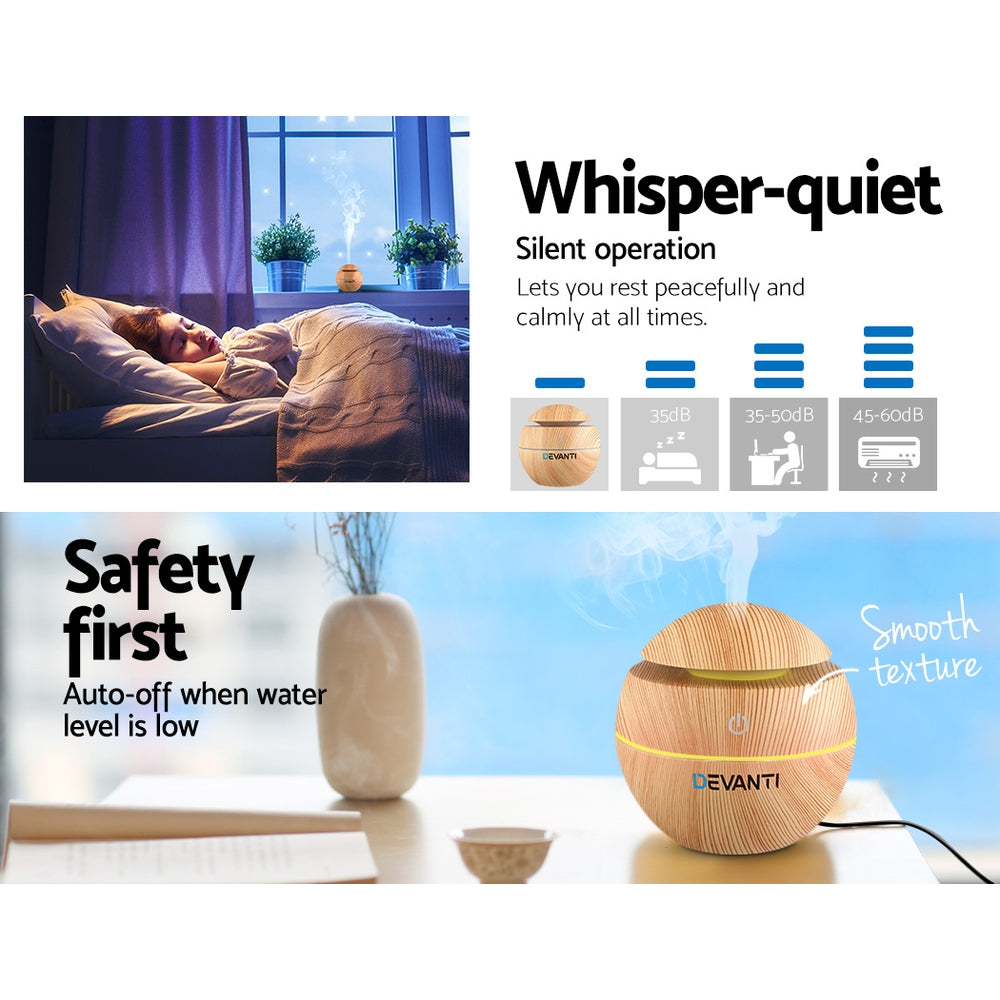 Aroma Diffusers: Devanti Aroma Diffuser Aromatherapy Light Wood 130ml