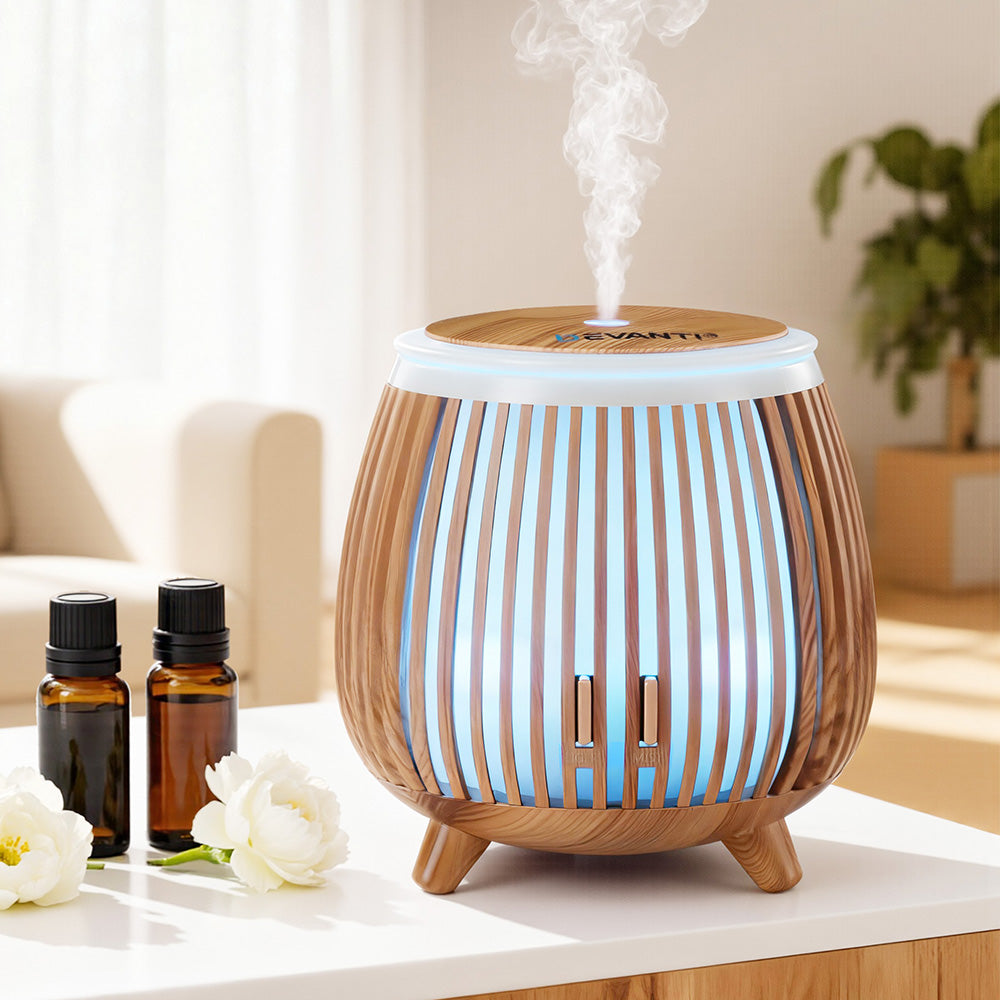 Aroma Diffusers: Devanti Ultrasonic Aroma Diffuser Aromatherapy 140ml LED Lights Iron Humidifier Forest Deep Wood