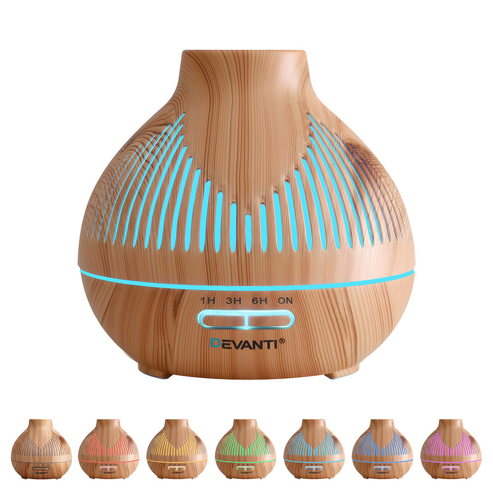 Aroma Diffusers: Devanti Ultrasonic Aroma Diffuser Aromatherapy 400ml LED Lights Iron Humidifier Forest Light wood grain
