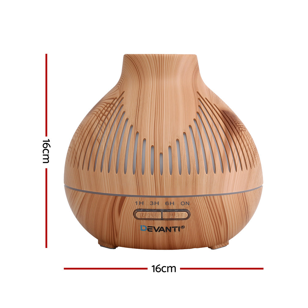 Aroma Diffusers: Devanti Ultrasonic Aroma Diffuser Aromatherapy 400ml LED Lights Iron Humidifier Forest Light wood grain