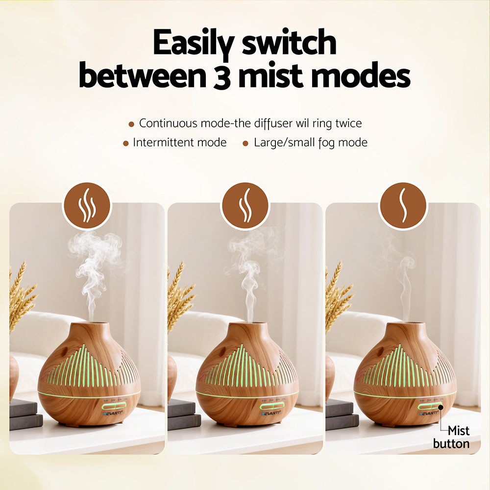 Aroma Diffusers: Devanti Ultrasonic Aroma Diffuser Aromatherapy 400ml LED Lights Iron Humidifier Forest Light wood grain