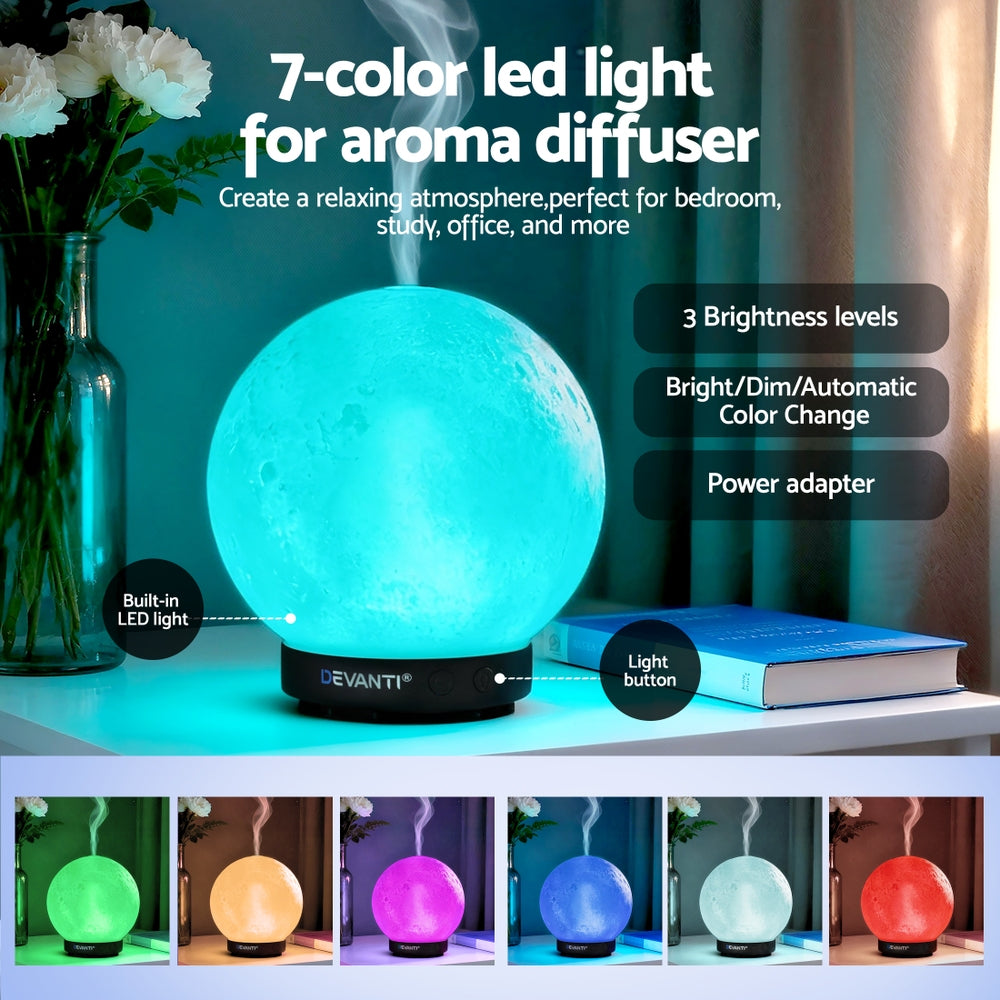 Aroma Diffusers: Devanti Ultrasonic Aroma Diffuser Aromatherapy Moon Lamp 100ml