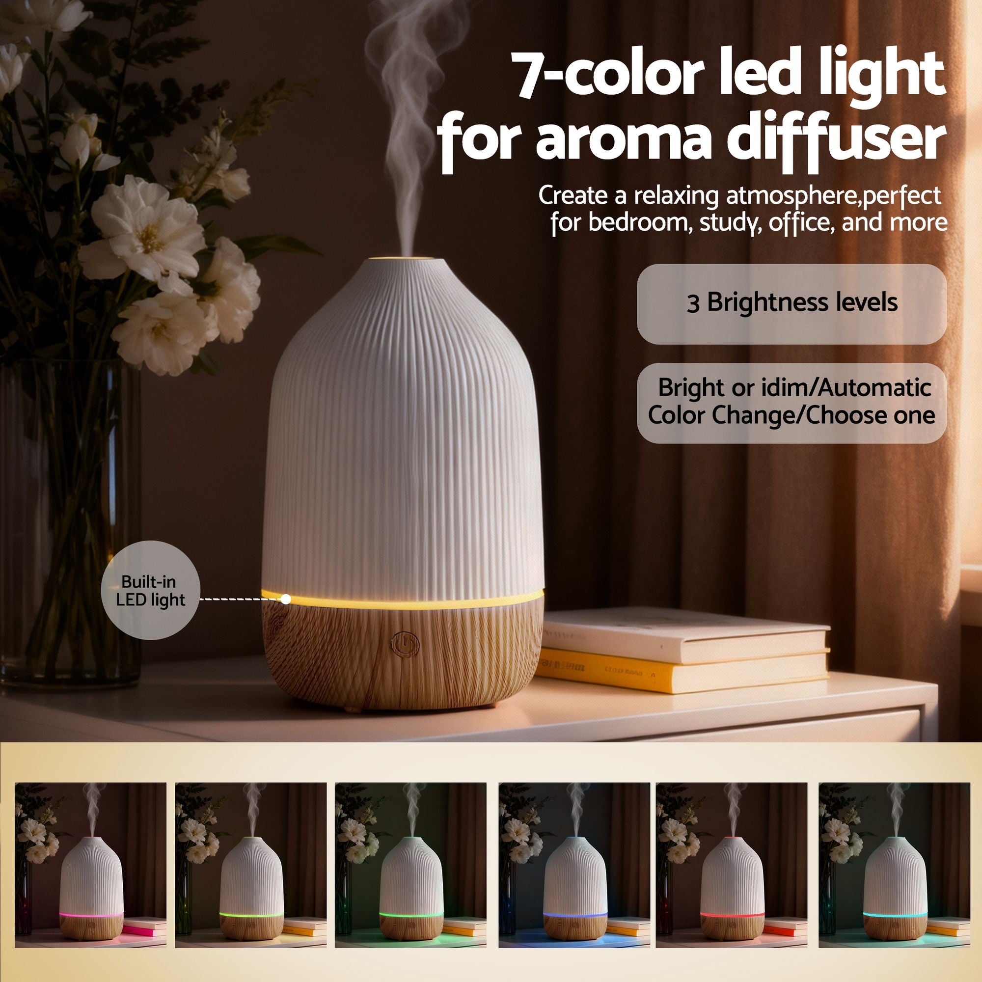 Aroma Diffusers: Devanti Ultrasonic Aroma Diffuser Aromatherapy 100ml LED Lights Iron Humidifier Forest