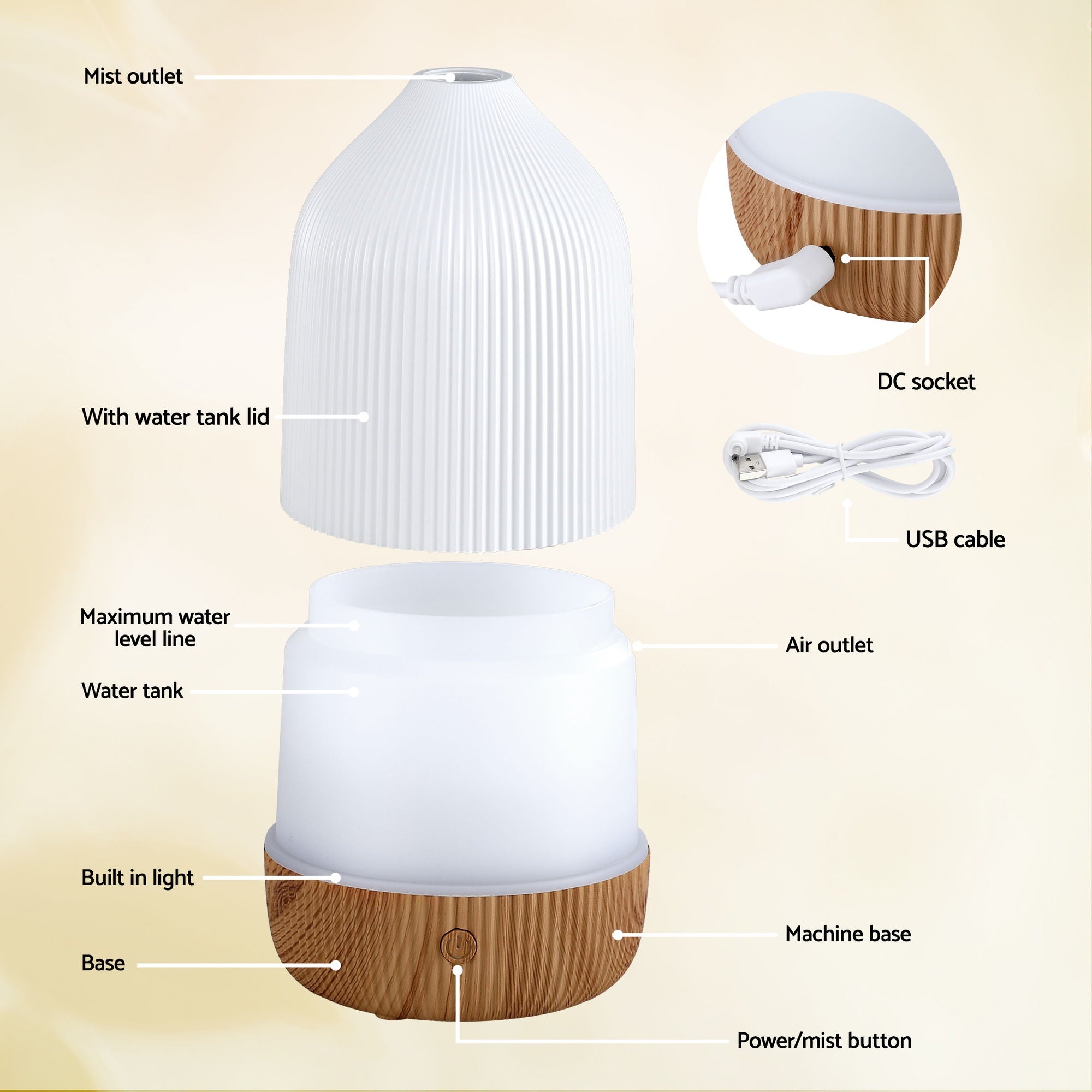 Aroma Diffusers: Devanti Ultrasonic Aroma Diffuser Aromatherapy 100ml LED Lights Iron Humidifier Forest