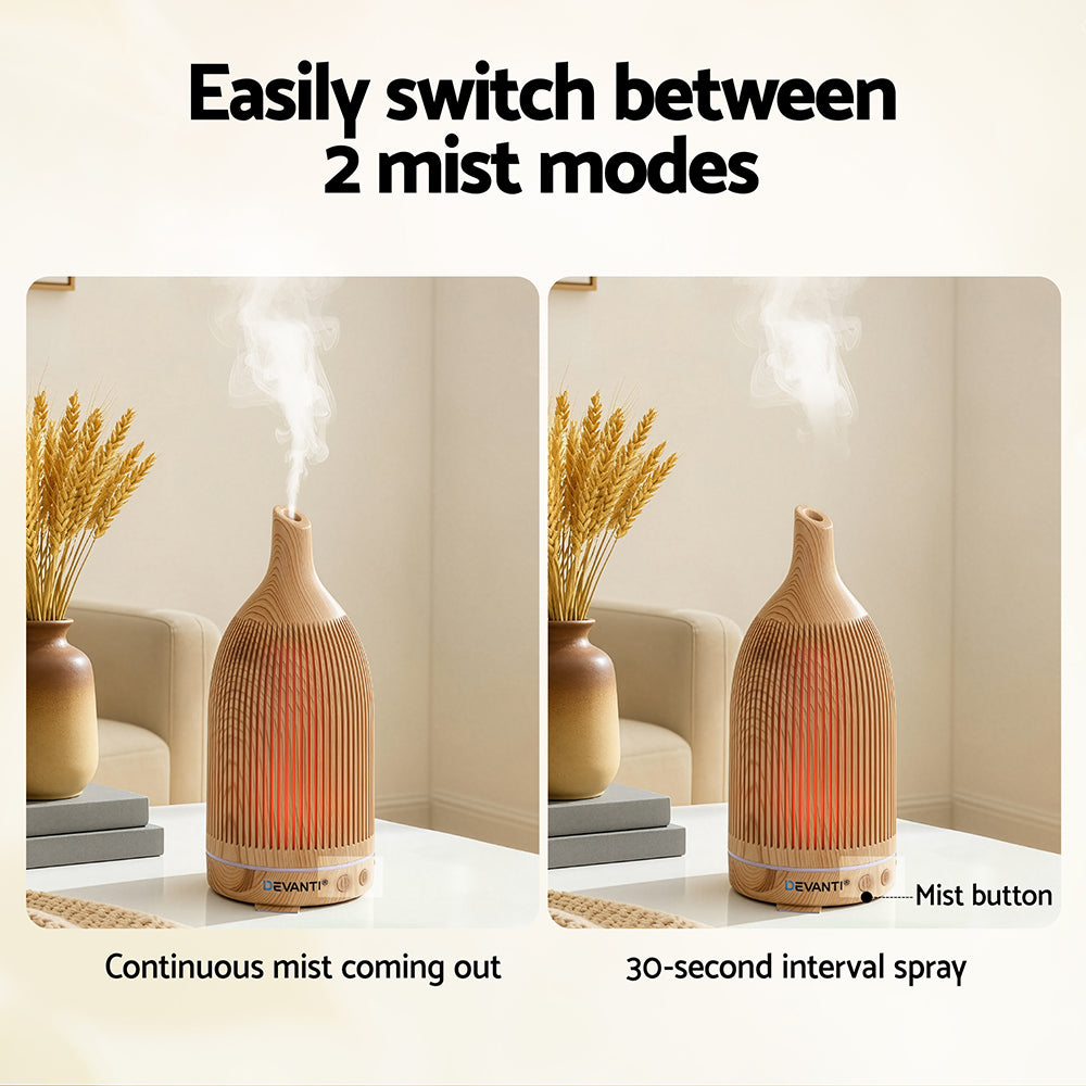 Aroma Diffusers: Devanti Ultrasonic Aroma Diffuser Aromatherapy 200ml LED Lights Iron Humidifier Forest Light wood grain