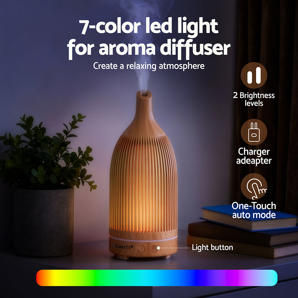 Aroma Diffusers: Devanti Ultrasonic Aroma Diffuser Aromatherapy 200ml LED Lights Iron Humidifier Forest Light wood grain