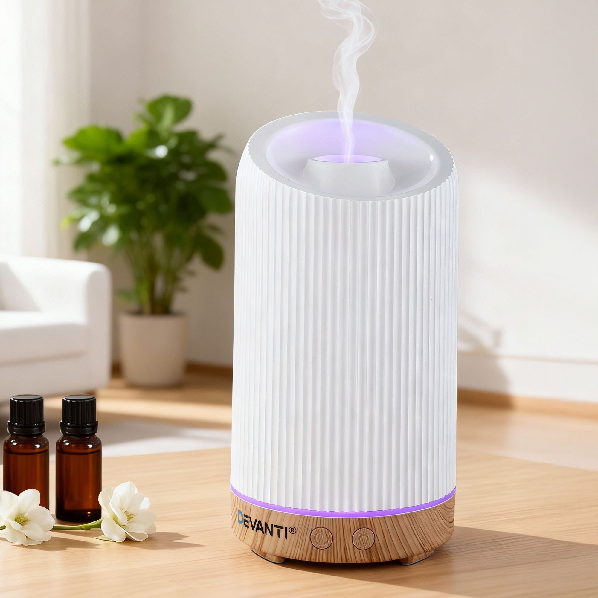 Aroma Diffusers: Devanti Ultrasonic Aroma Diffuser Aromatherapy 200ml LED Lights Iron Humidifier Forest