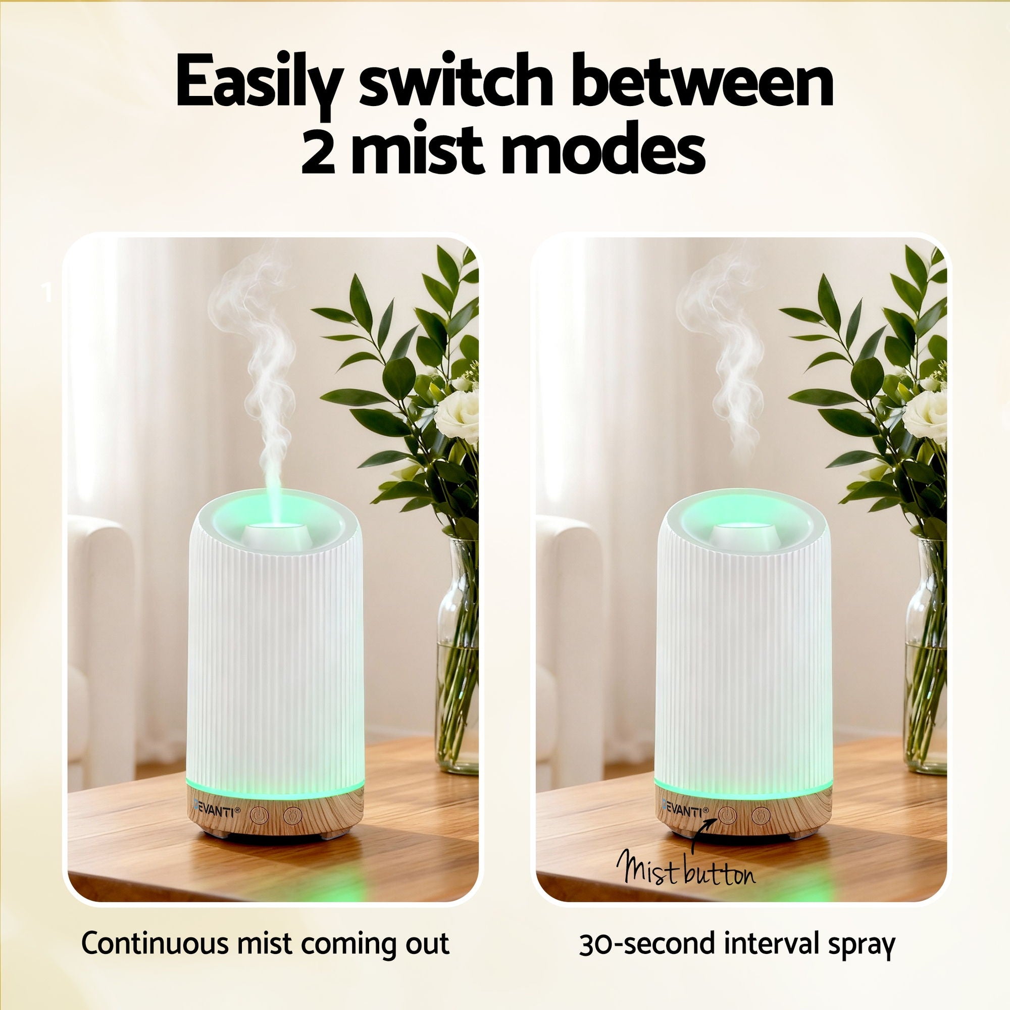 Aroma Diffusers: Devanti Ultrasonic Aroma Diffuser Aromatherapy 200ml LED Lights Iron Humidifier Forest