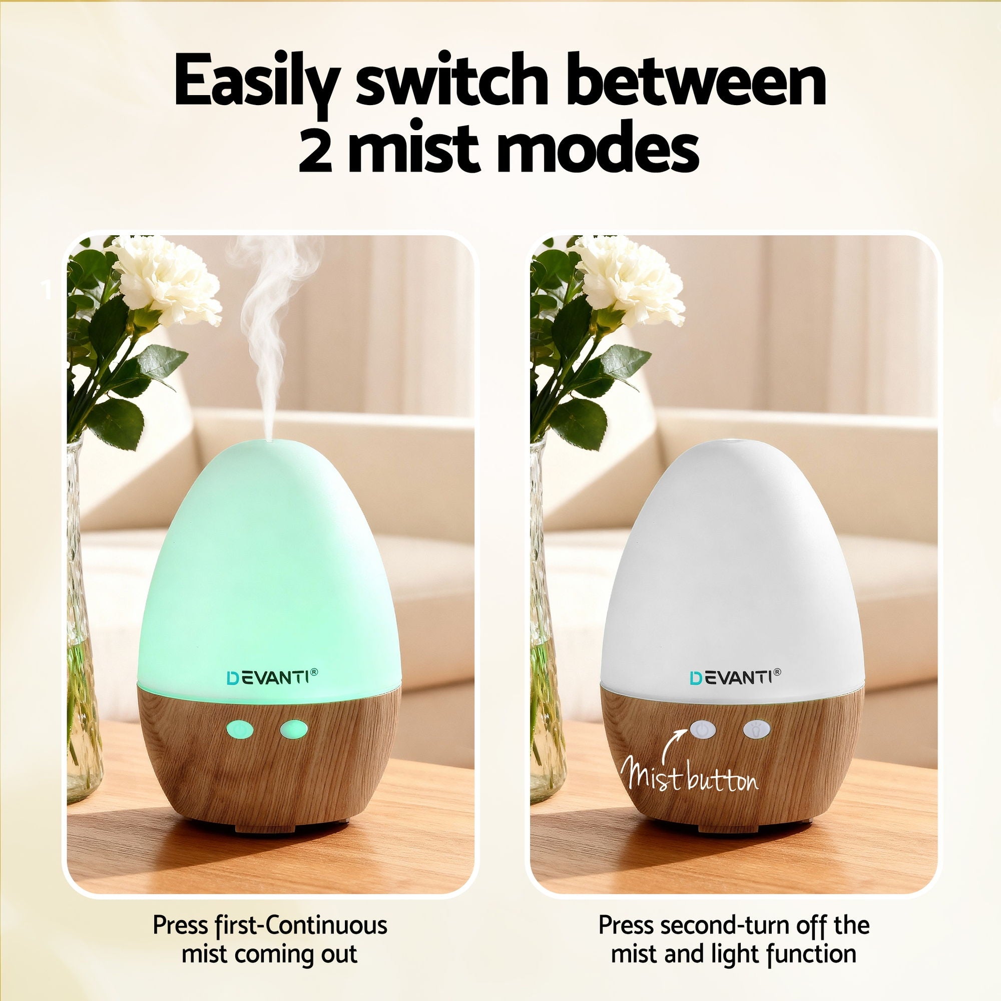 Aroma Diffusers: Devanti Ultrasonic Aroma Diffuser Aromatherapy 130ml LED Lights Iron Humidifier Forest