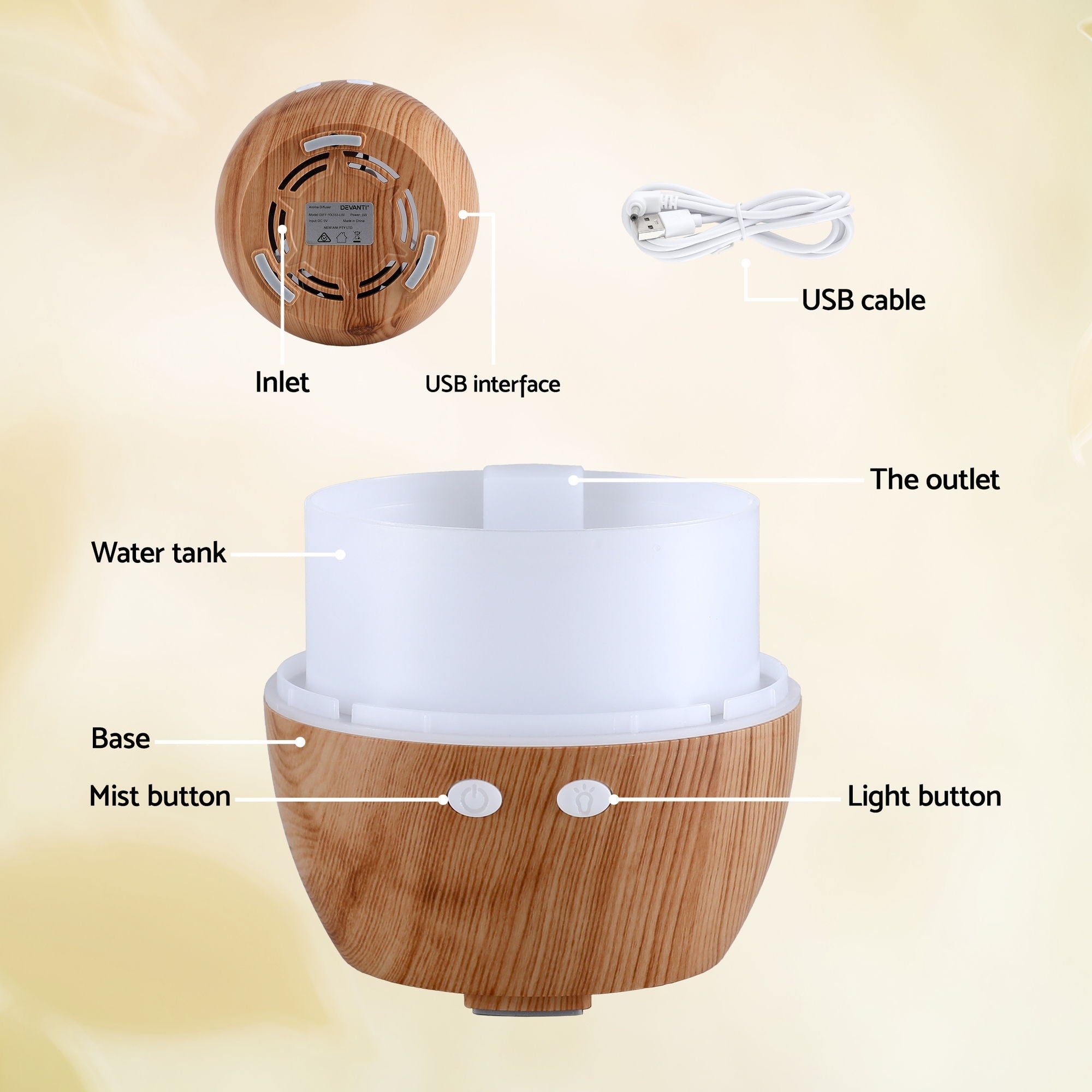 Aroma Diffusers: Devanti Ultrasonic Aroma Diffuser Aromatherapy 130ml LED Lights Iron Humidifier Forest