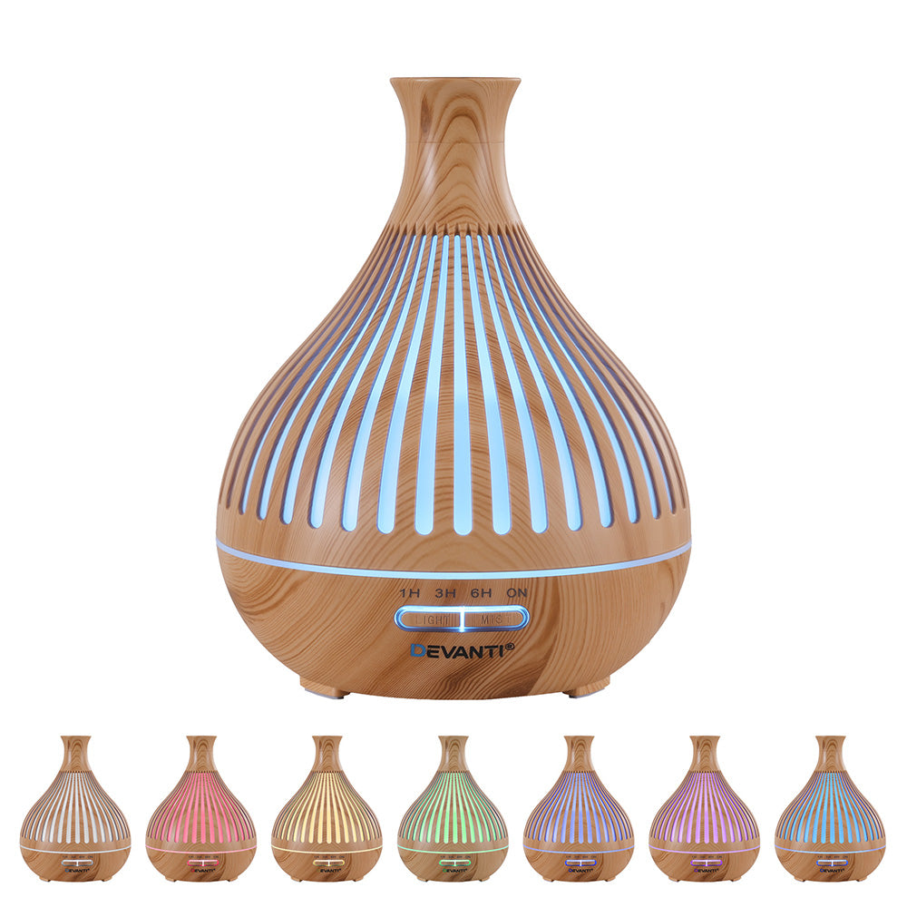 Aroma Diffusers: Devanti Ultrasonic Aroma Diffuser Aromatherapy 400ml LED Lights Iron Humidifier Forest Light wood grain