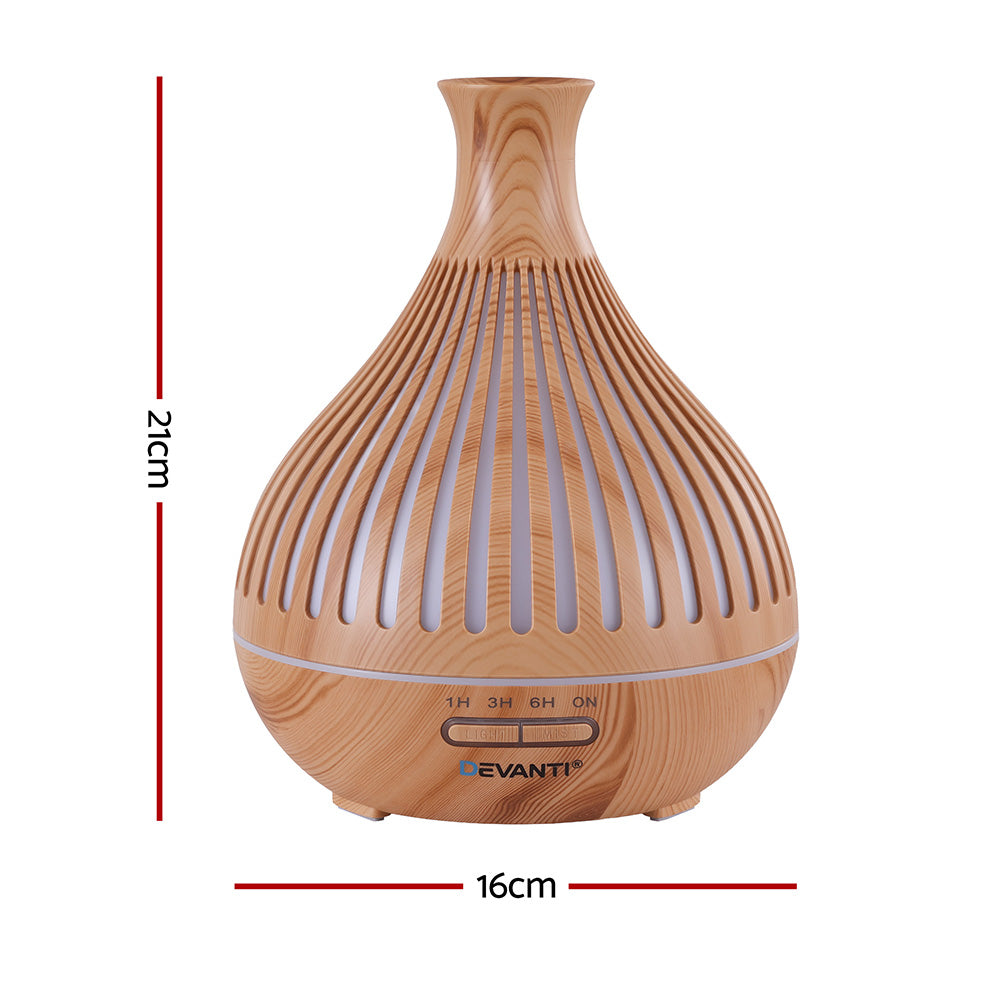 Aroma Diffusers: Devanti Ultrasonic Aroma Diffuser Aromatherapy 400ml LED Lights Iron Humidifier Forest Light wood grain