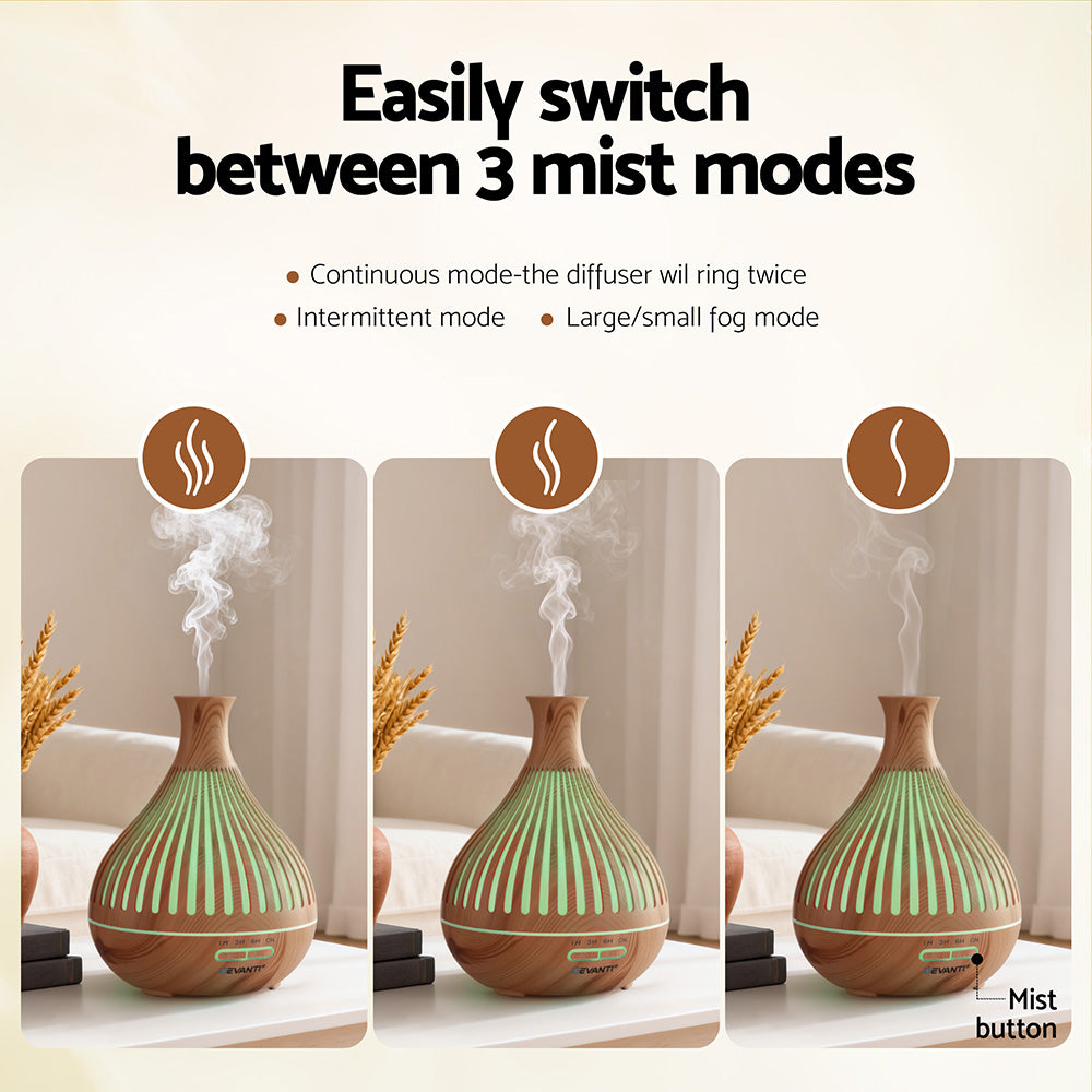 Aroma Diffusers: Devanti Ultrasonic Aroma Diffuser Aromatherapy 400ml LED Lights Iron Humidifier Forest Light wood grain