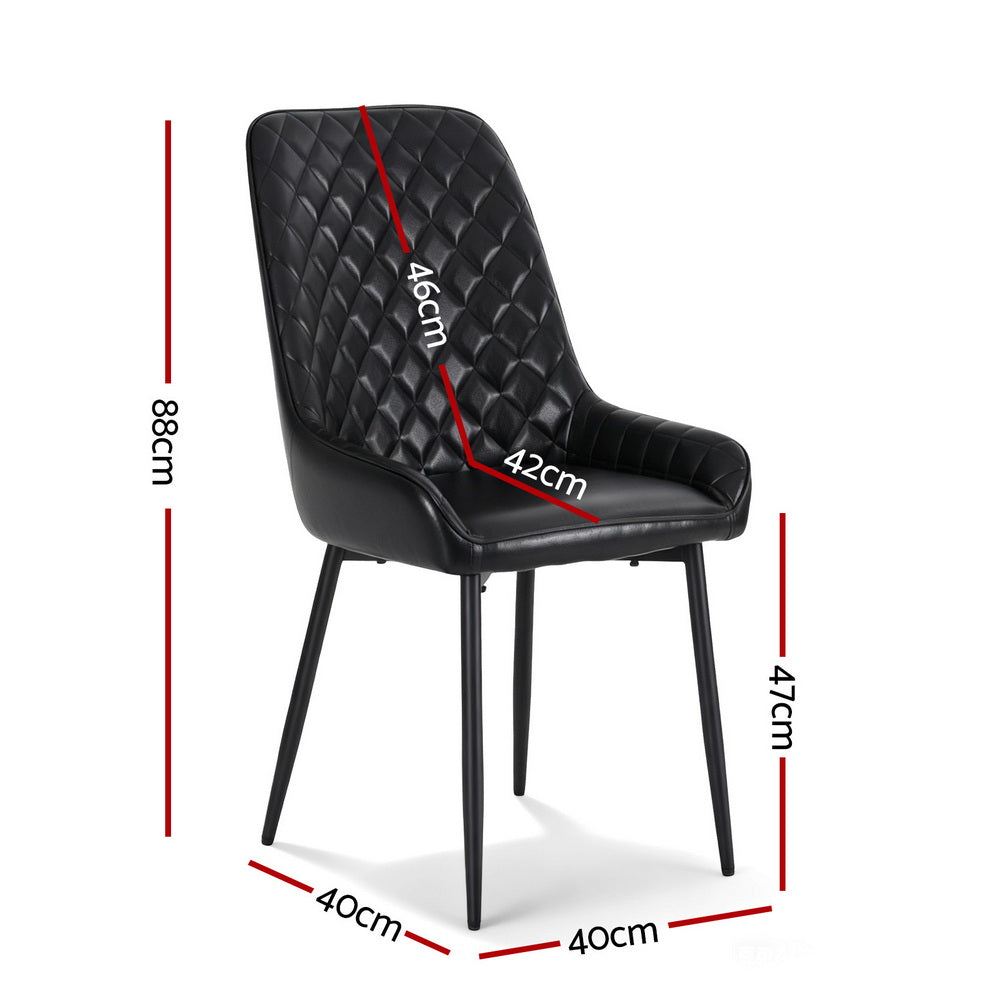 Kitchen & Dining Chairs: Artiss 2x Dining Chairs Retro PU Leather Kitchen Lounge Cafe Accent Chair Black
