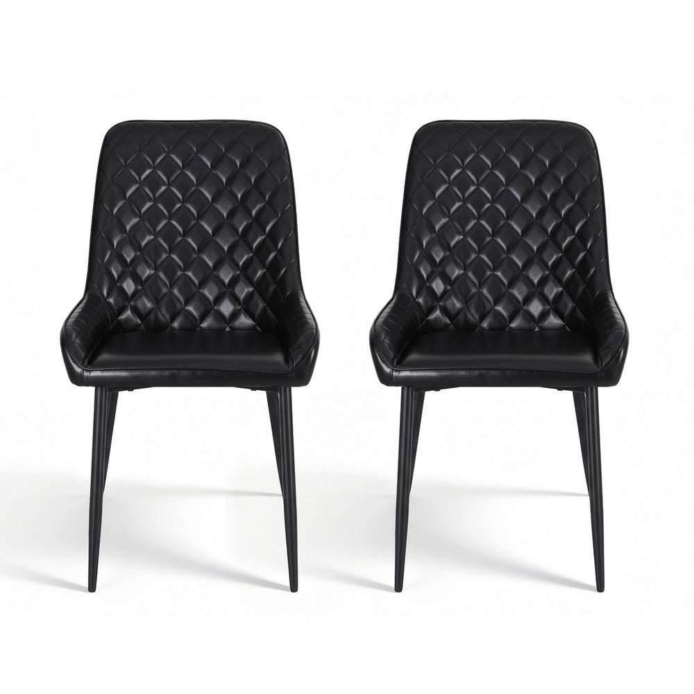 Kitchen & Dining Chairs: Artiss 2x Dining Chairs Retro PU Leather Kitchen Lounge Cafe Accent Chair Black