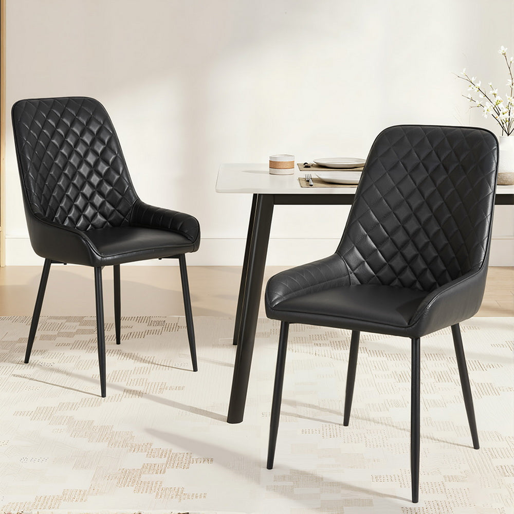 Kitchen & Dining Chairs: Artiss 2x Dining Chairs Retro PU Leather Kitchen Lounge Cafe Accent Chair Black