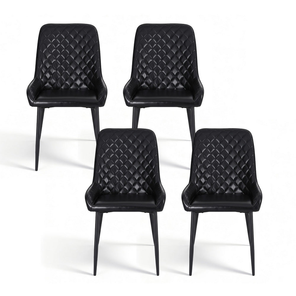 Kitchen & Dining Chairs: Artiss 4x Dining Chairs Retro PU Leather Kitchen Lounge Cafe Accent Chair Black