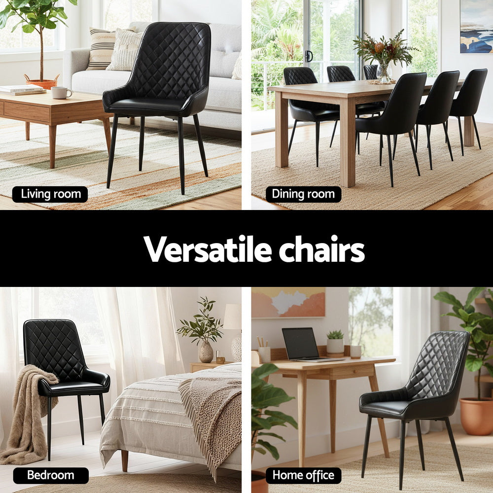 Kitchen & Dining Chairs: Artiss 4x Dining Chairs Retro PU Leather Kitchen Lounge Cafe Accent Chair Black