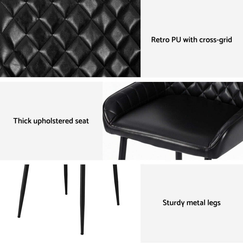 Kitchen & Dining Chairs: Artiss 4x Dining Chairs Retro PU Leather Kitchen Lounge Cafe Accent Chair Black