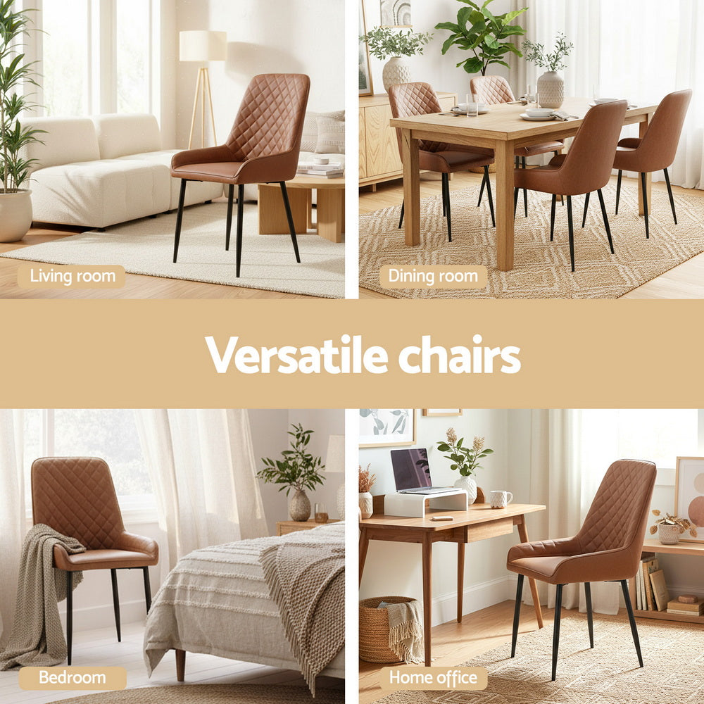 Kitchen & Dining Chairs: Artiss 2x Dining Chairs Retro PU Leather Kitchen Lounge Cafe Accent Chair Brown