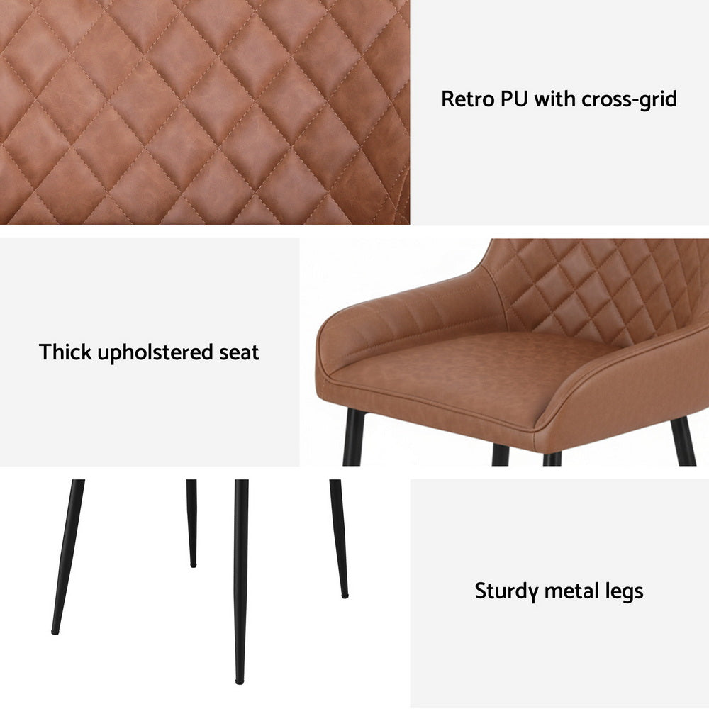 Kitchen & Dining Chairs: Artiss 2x Dining Chairs Retro PU Leather Kitchen Lounge Cafe Accent Chair Brown
