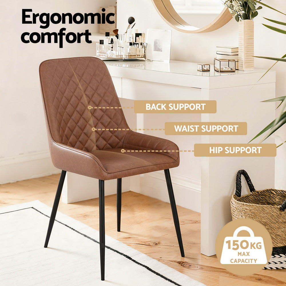 Kitchen & Dining Chairs: Artiss 4x Dining Chairs Retro PU Leather Kitchen Lounge Cafe Accent Chair Brown