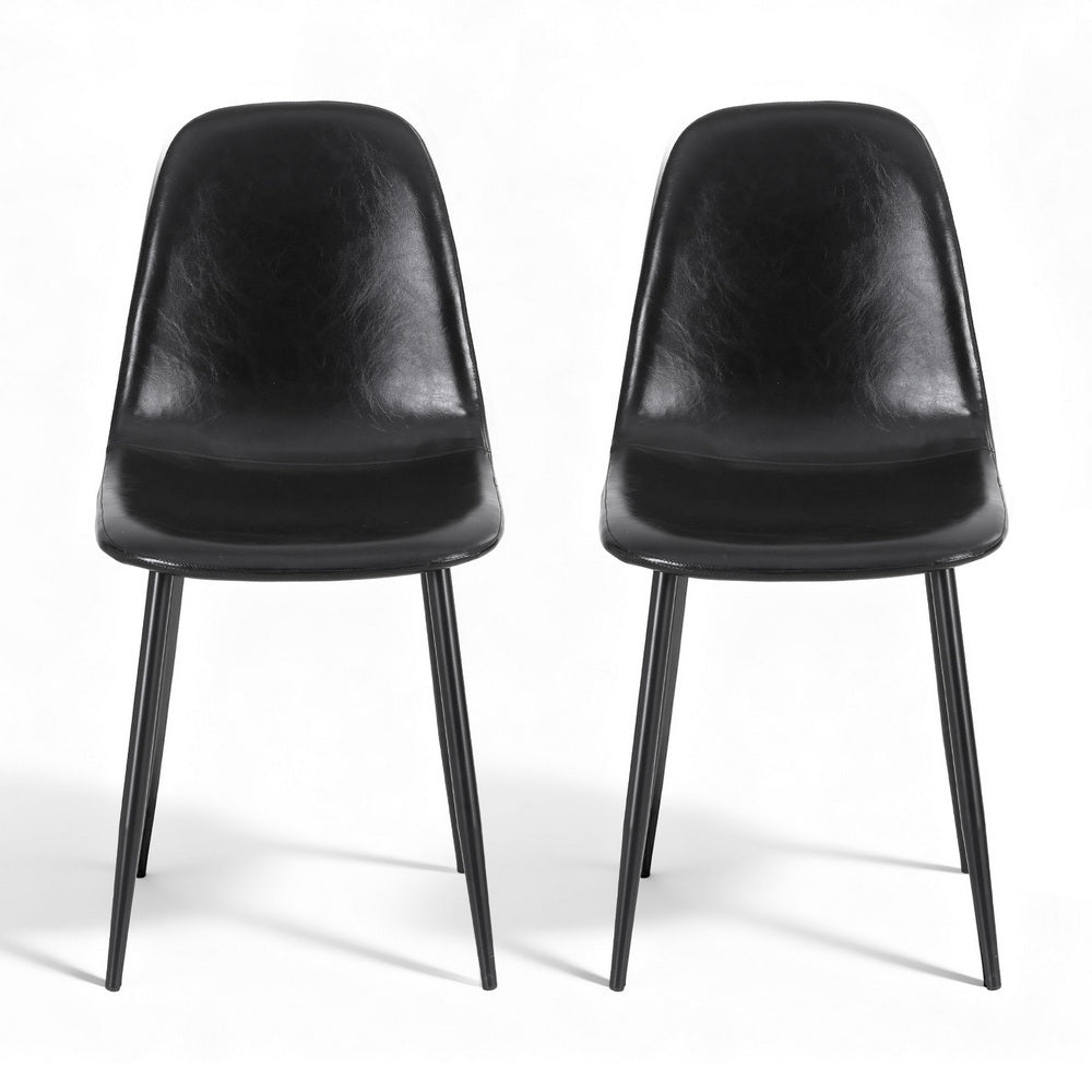 Kitchen & Dining Chairs: Artiss 2x Dining Chairs Retro PU Leather Kitchen Lounge Cafe Accent Chair Black