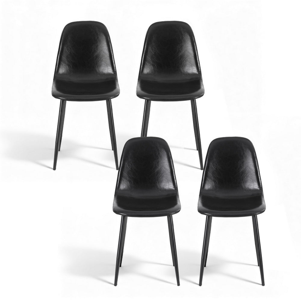 Kitchen & Dining Chairs: Artiss 4x Dining Chairs Retro PU Leather Kitchen Lounge Cafe Accent Chair Black