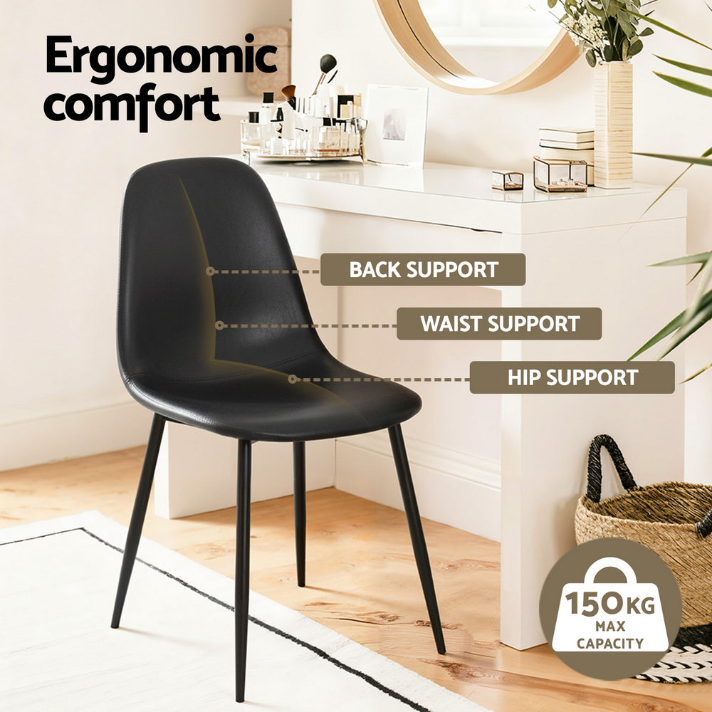 Kitchen & Dining Chairs: Artiss 4x Dining Chairs Retro PU Leather Kitchen Lounge Cafe Accent Chair Black