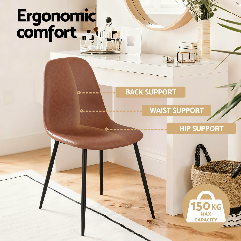 Kitchen & Dining Chairs: Artiss 2x Dining Chairs Retro PU Leather Kitchen Lounge Cafe Accent Chair Brown