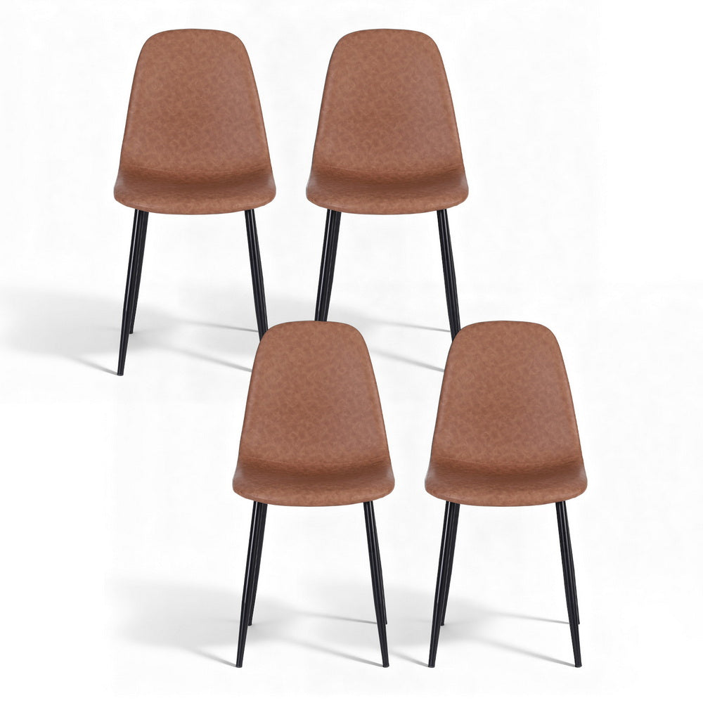 Kitchen & Dining Chairs: Artiss 4x Dining Chairs Retro PU Leather Kitchen Lounge Cafe Accent Chair Brown