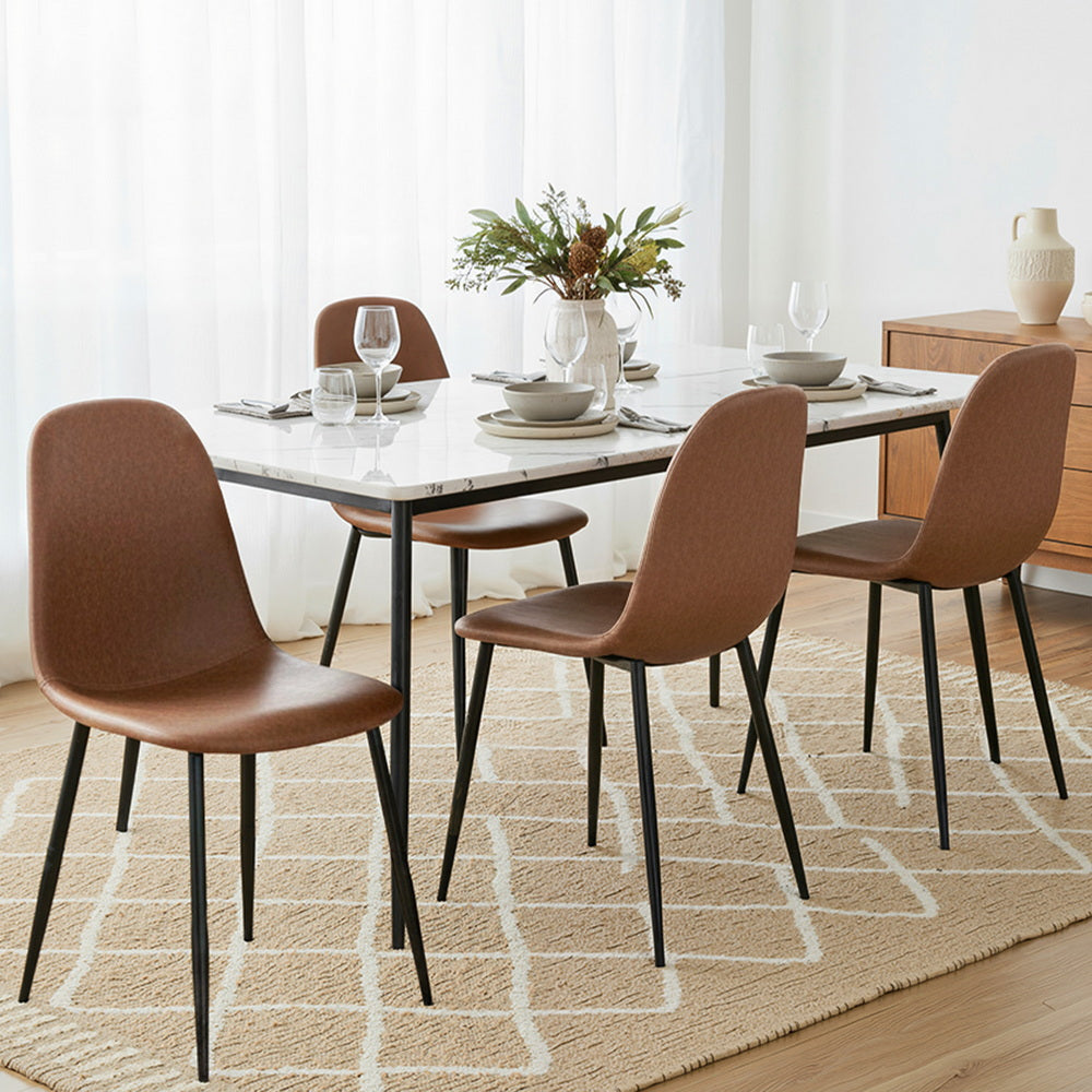 Kitchen & Dining Chairs: Artiss 4x Dining Chairs Retro PU Leather Kitchen Lounge Cafe Accent Chair Brown