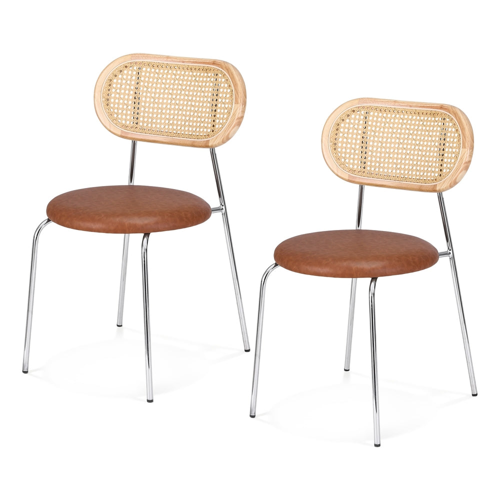Kitchen & Dining Chairs: Artiss 2x Dining Chairs PU Leather Rattan Kitchen Lounge Cafe Accent Chair Brown