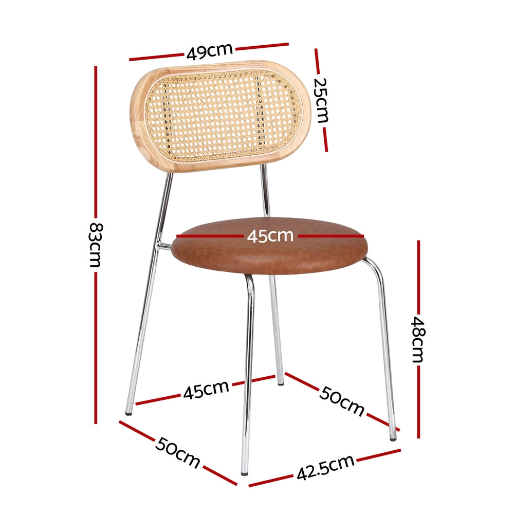 Kitchen & Dining Chairs: Artiss 2x Dining Chairs PU Leather Rattan Kitchen Lounge Cafe Accent Chair Brown