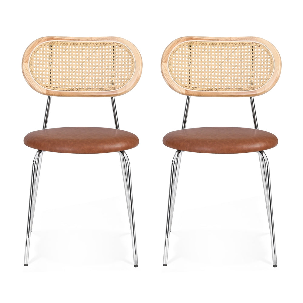 Kitchen & Dining Chairs: Artiss 2x Dining Chairs PU Leather Rattan Kitchen Lounge Cafe Accent Chair Brown