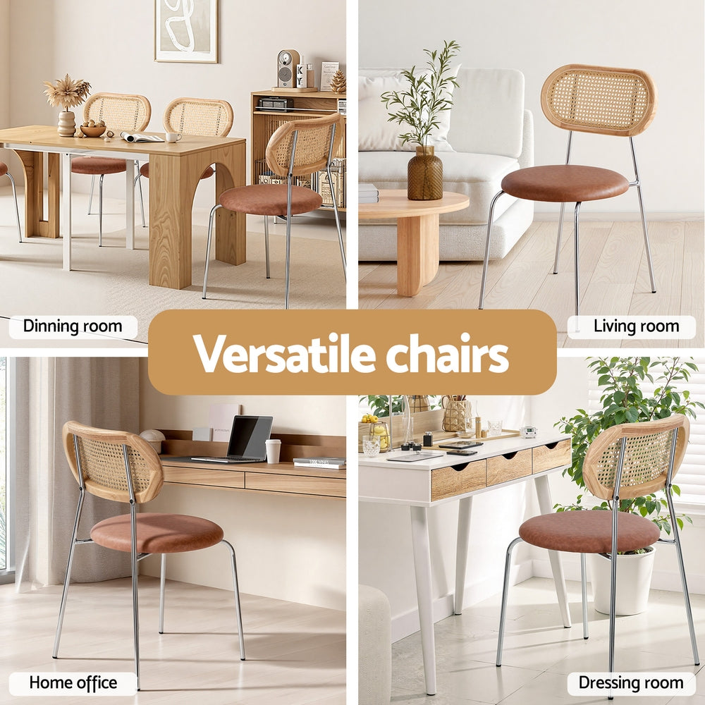 Kitchen & Dining Chairs: Artiss 2x Dining Chairs PU Leather Rattan Kitchen Lounge Cafe Accent Chair Brown