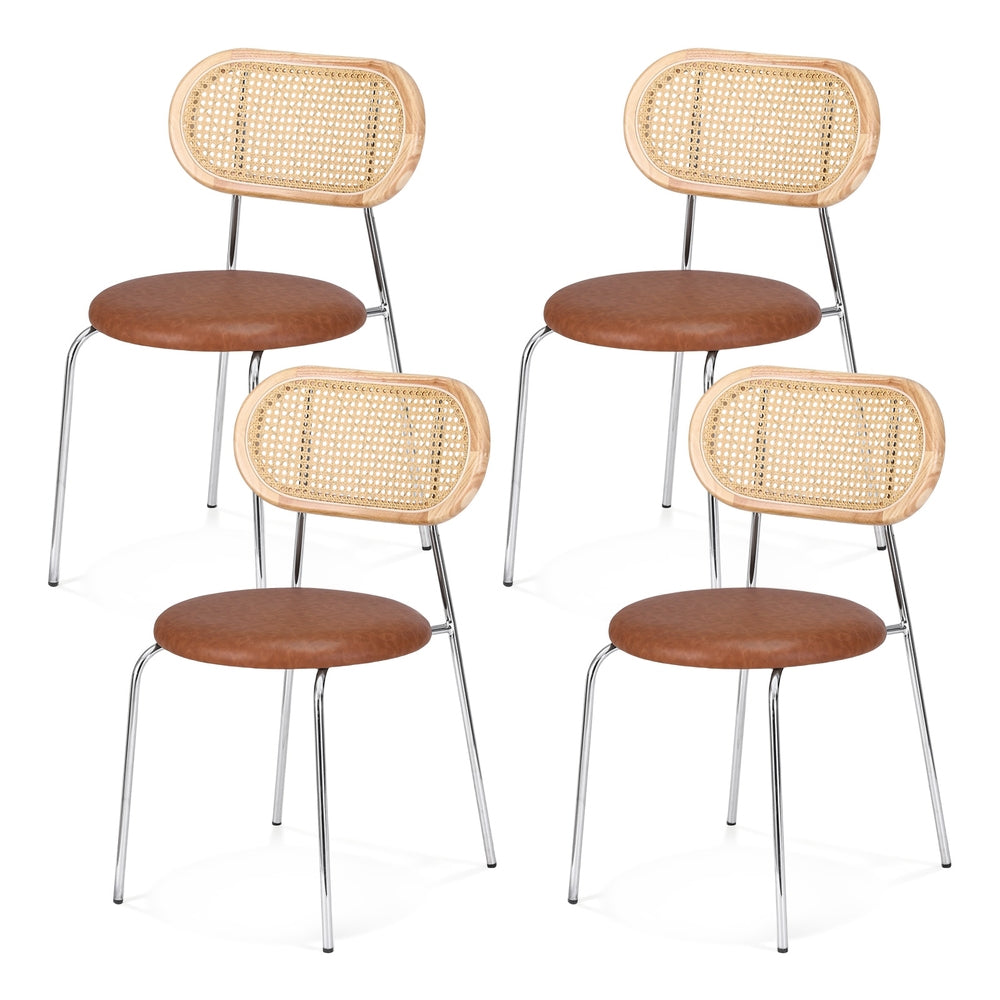 Kitchen & Dining Chairs: Artiss 4x Dining Chairs PU Leather Rattan Kitchen Lounge Cafe Accent Chair Brown
