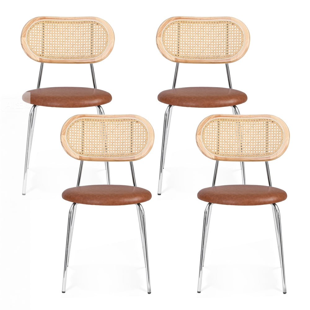 Kitchen & Dining Chairs: Artiss 4x Dining Chairs PU Leather Rattan Kitchen Lounge Cafe Accent Chair Brown
