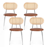 Kitchen & Dining Chairs: Artiss 4x Dining Chairs PU Leather Rattan Kitchen Lounge Cafe Accent Chair Brown