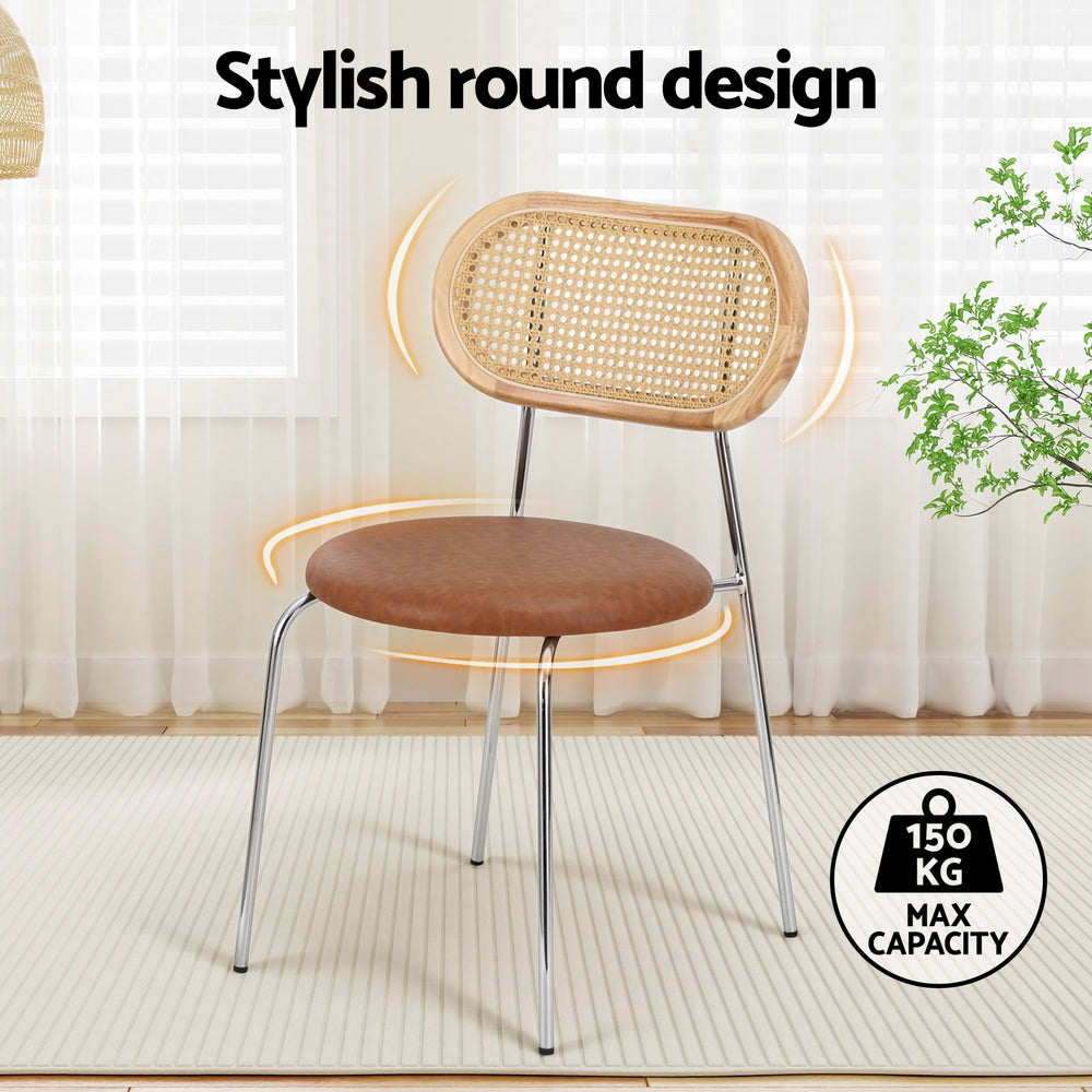 Kitchen & Dining Chairs: Artiss 4x Dining Chairs PU Leather Rattan Kitchen Lounge Cafe Accent Chair Brown